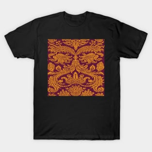 Gold on Burgundy Royal Medieval Damask Scrolls T-Shirt